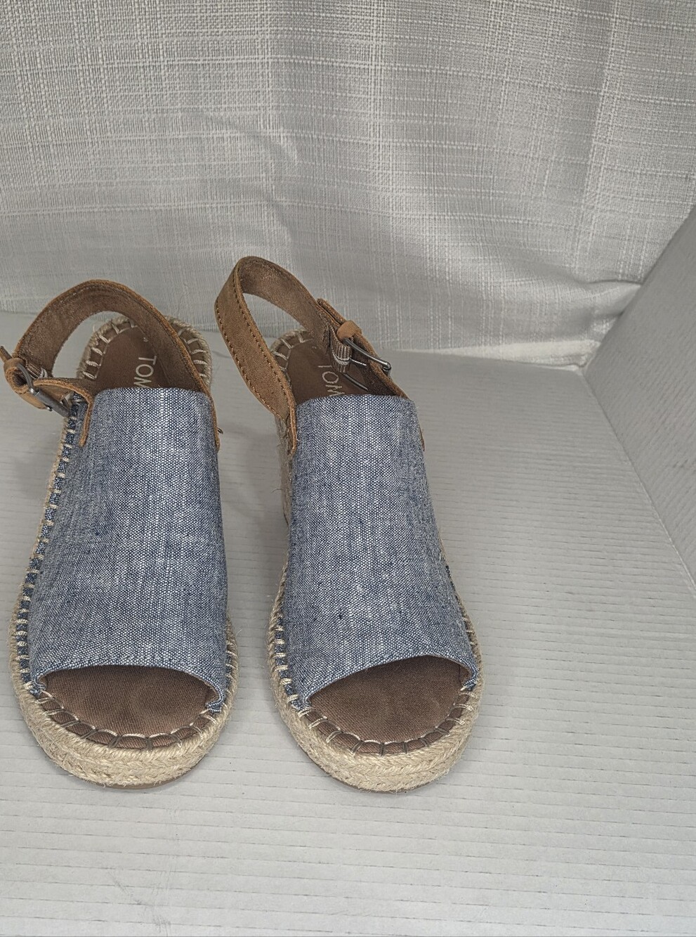 TOMS Monica Wedged Chambray Sandals Espadrille